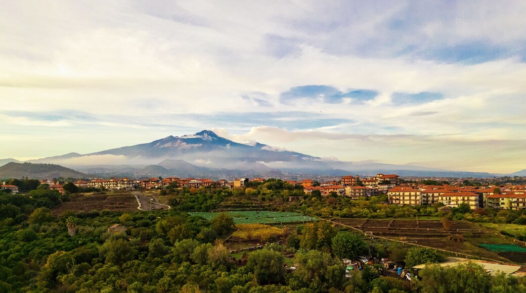 Aerial View of Mount Etna and Aci Sant'Antonio Landscape
