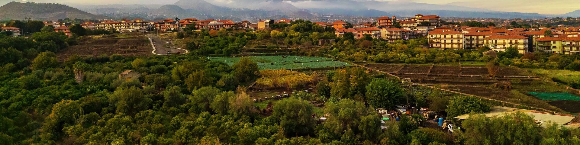 Aerial View of Mount Etna and Aci Sant'Antonio Landscape