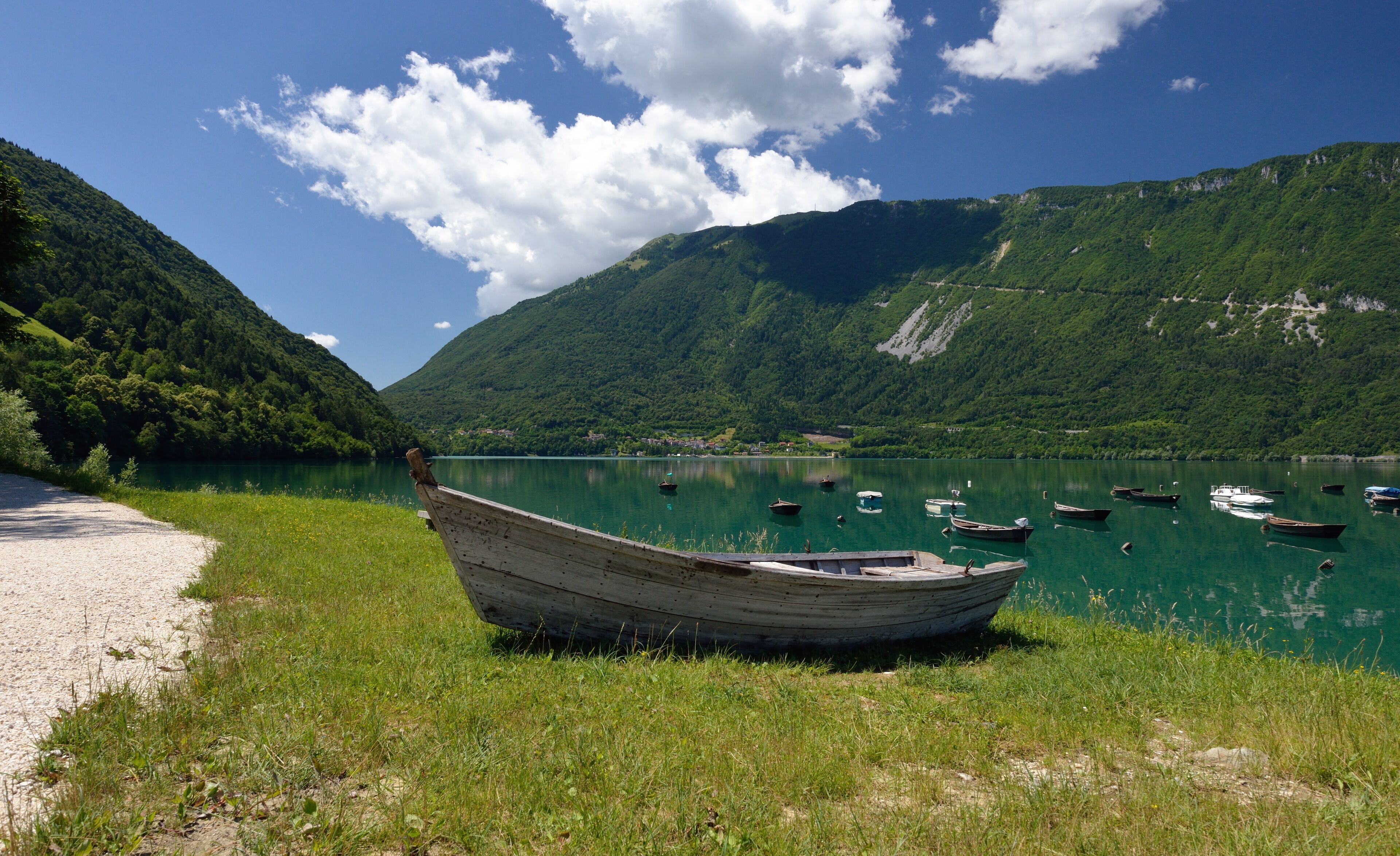 Panoramic view of lake of Santa Croce, Italy