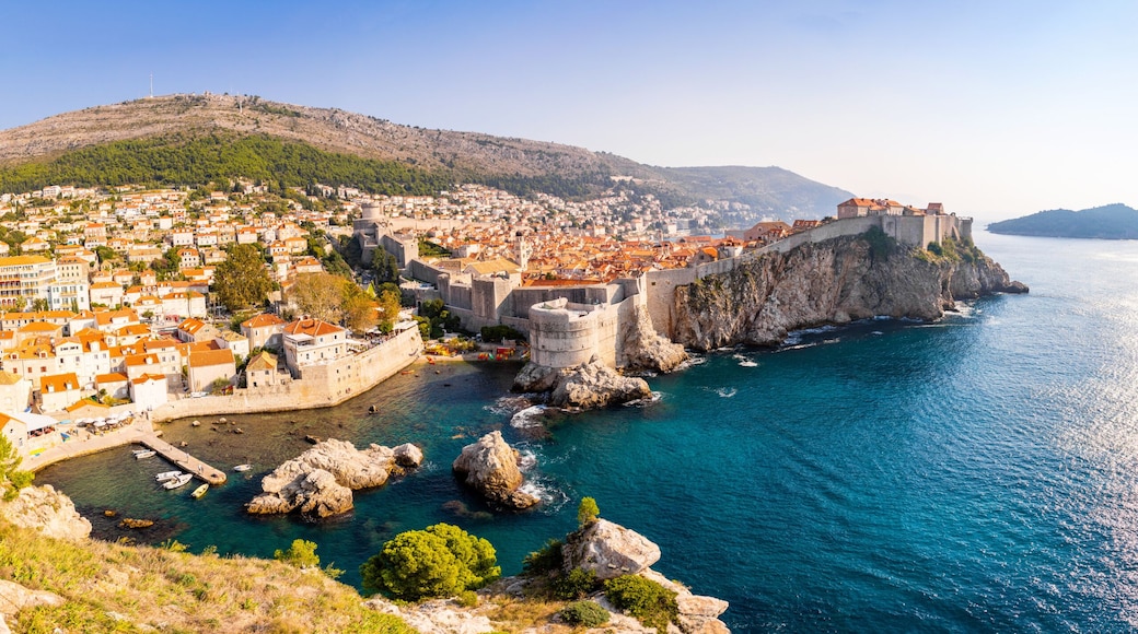 View from Fort Lovrijenac to Dubrovnik Old town in Croatia at sunset light