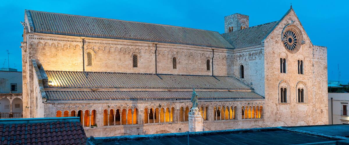 View of the roof of the Bitonto cathedral just after sunset. Apulia, Italy