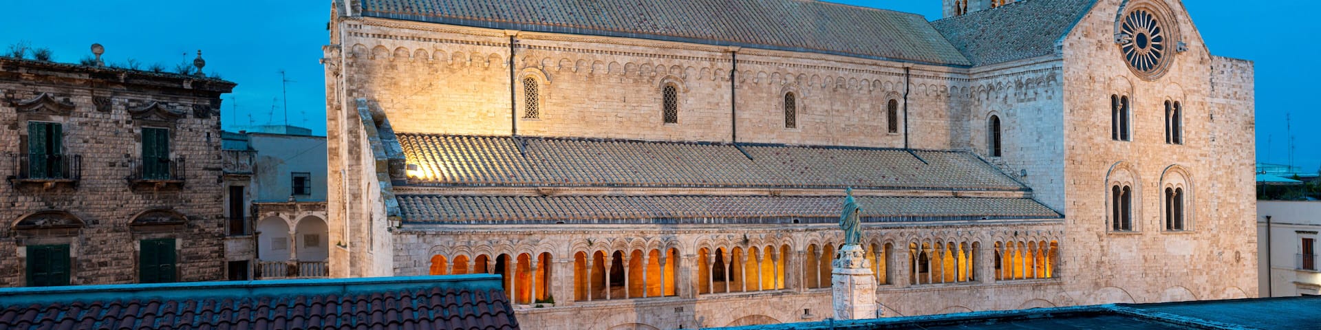 View of the roof of the Bitonto cathedral just after sunset. Apulia, Italy