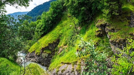 Hiking to the Parcines Waterfalls near Meran in South Tyrol Italy.