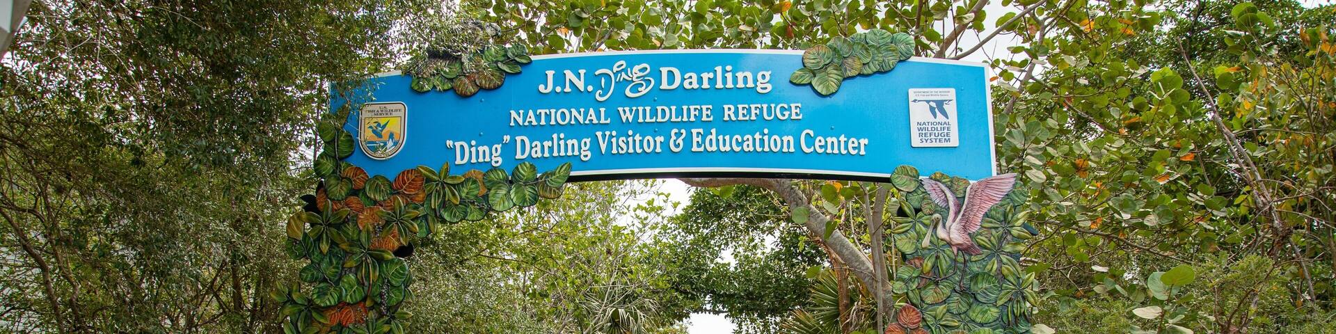 J. N. Ding Darling National Wildlife Refuge showing a bridge and signage