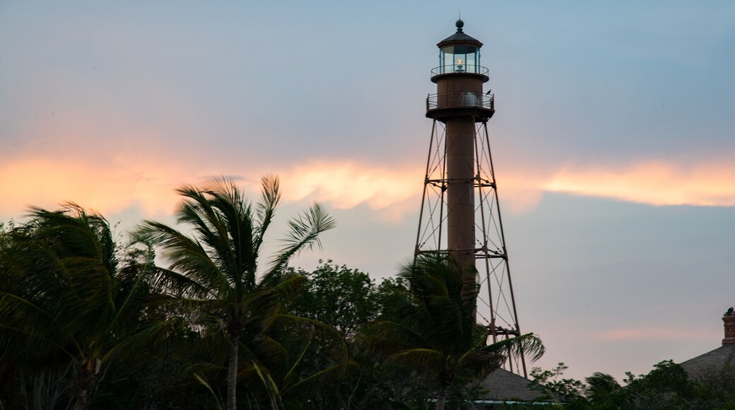 Sanibel Island Lighthouse which includes a sunset and a lighthouse