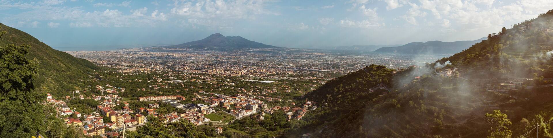 panoramic view over Angri Scafati and Pompei to the Vesuvio Volcano in Italy
