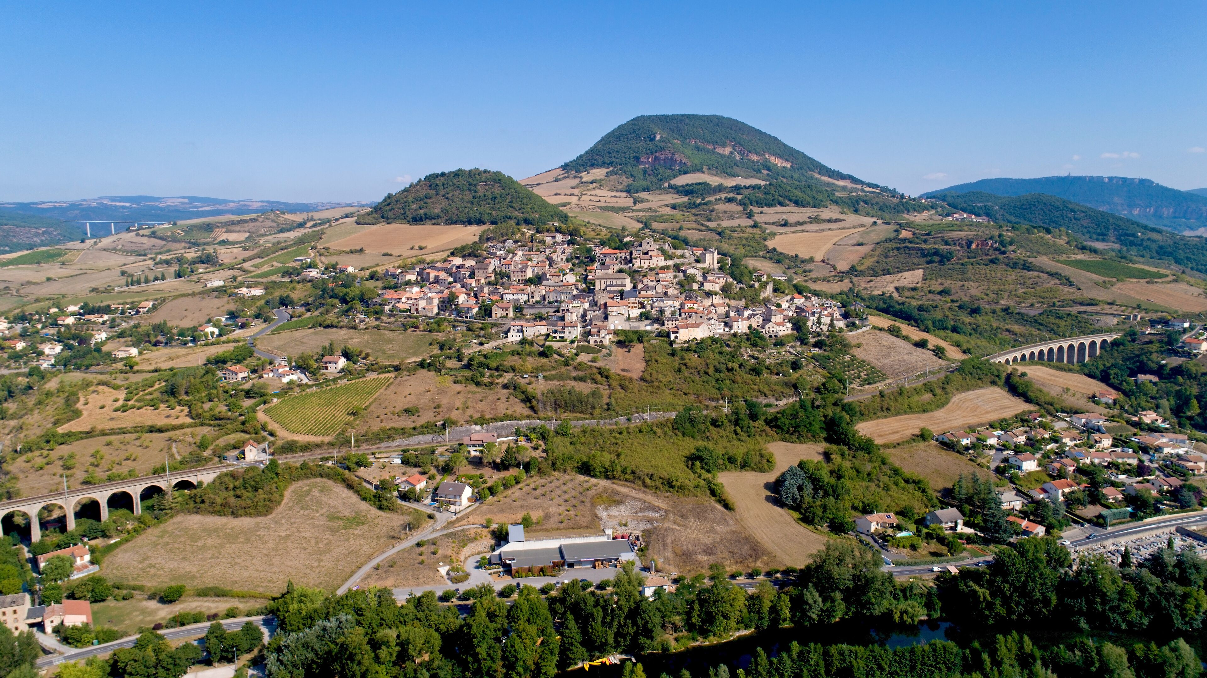 Aerial photo of Compeyre village in the Aveyron