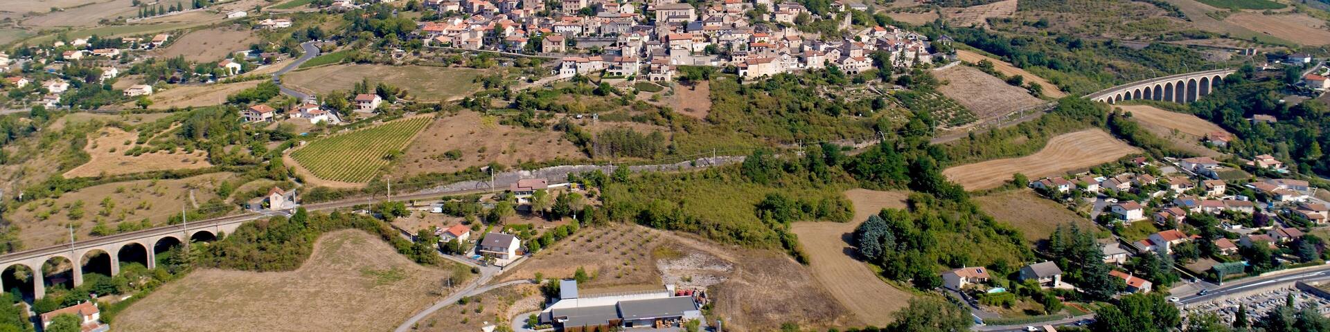Aerial photo of Compeyre village in the Aveyron