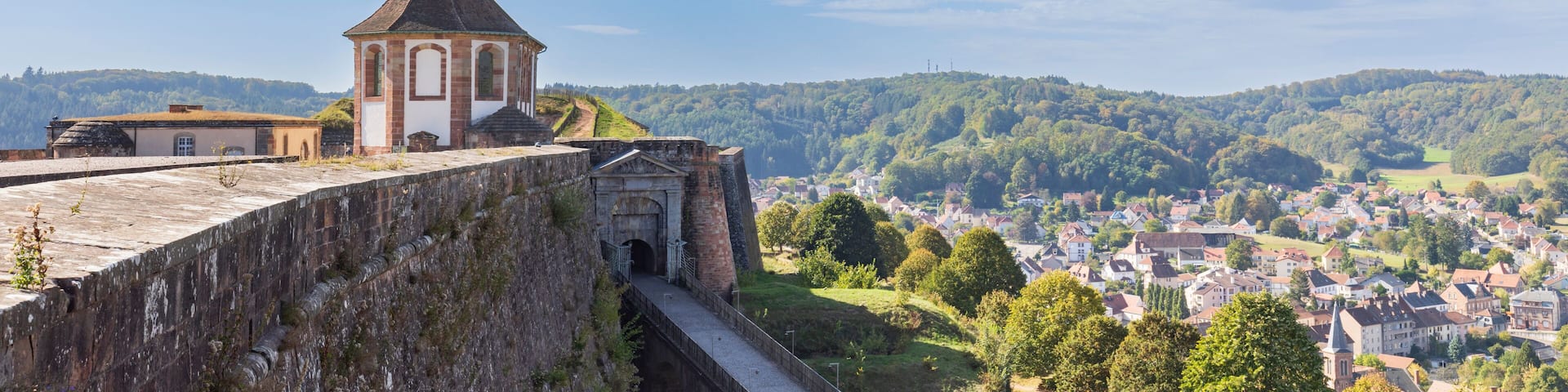 View of little church Citadel of Bitche a fortress in Moselle area in France