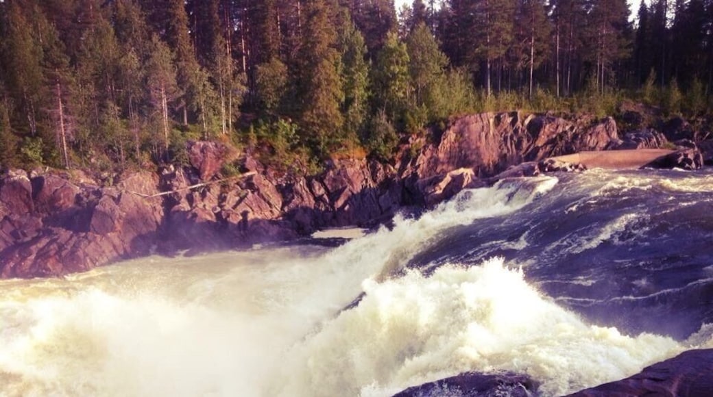 Waterfall along the road in the Northern Sweden.