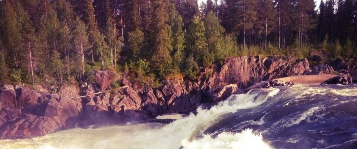 Waterfall along the road in the Northern Sweden.