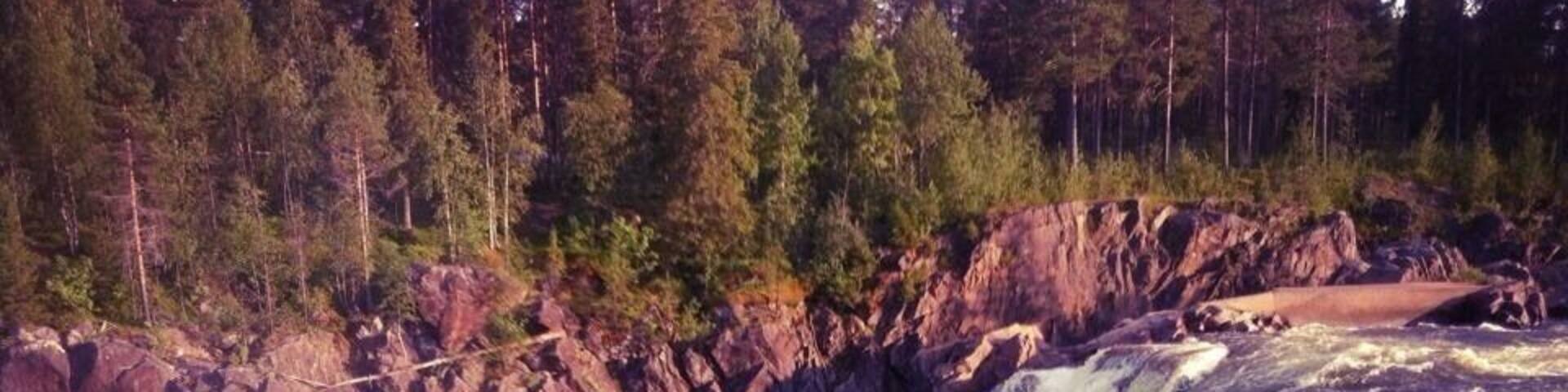 Waterfall along the road in the Northern Sweden.