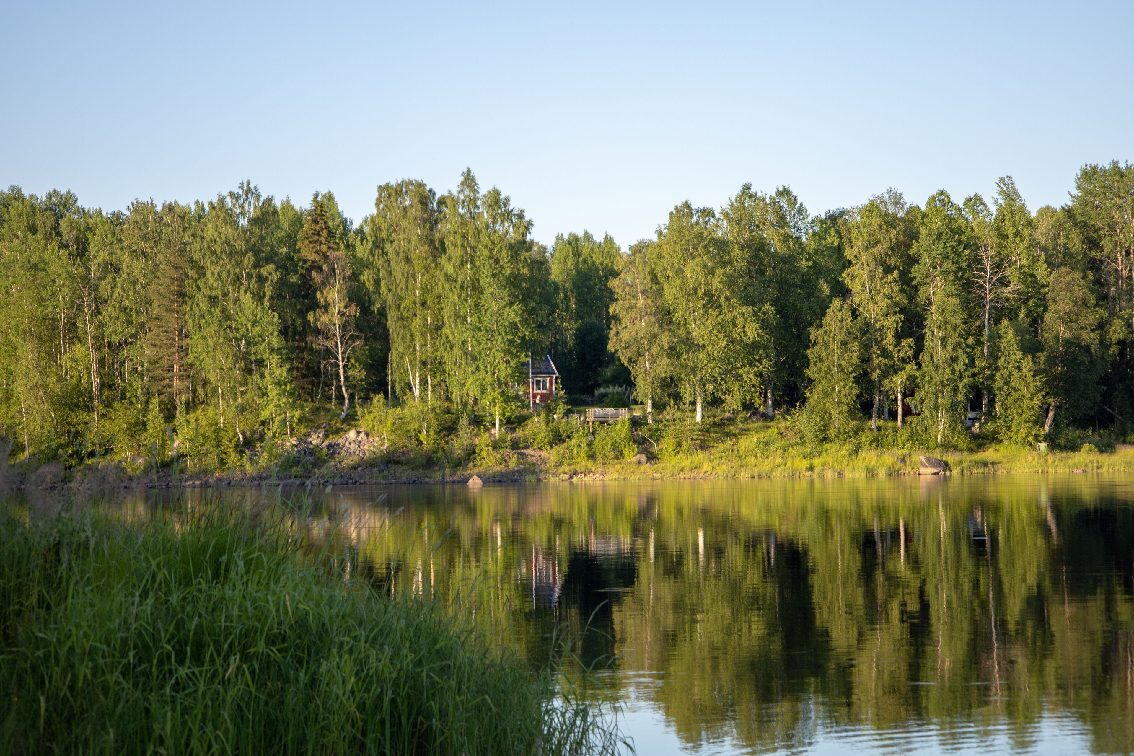 View of Kalix river, Kalixalven, outside of Kalix city on a summer da