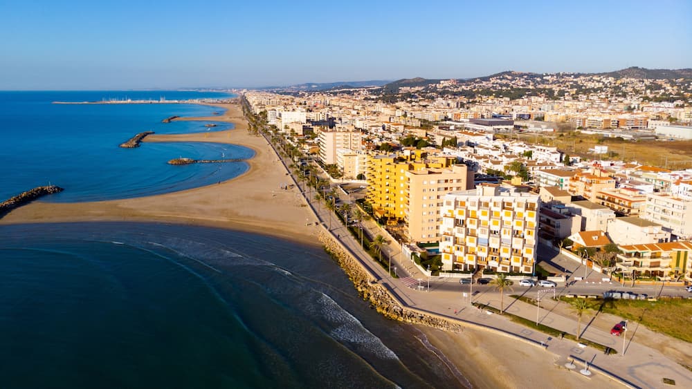 Aerial photo of Mediterranean seashore and pocket beaches in Cunit, province of Tarragona, Spain.