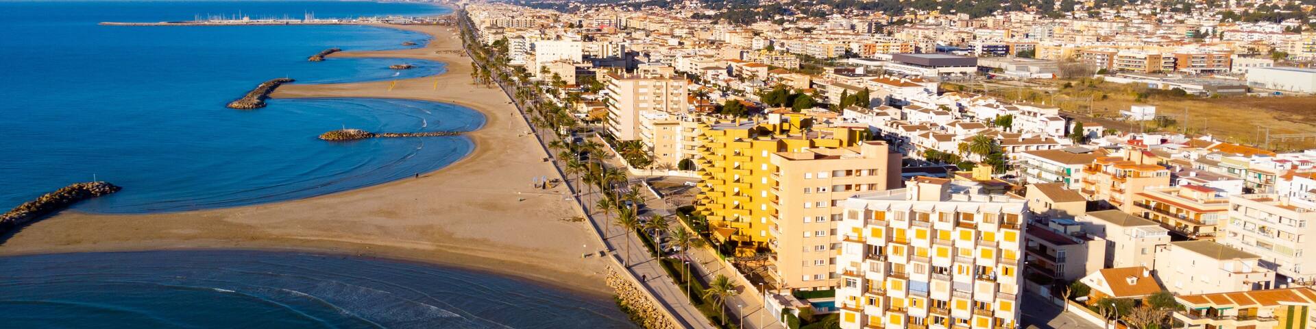 Aerial photo of Mediterranean seashore and pocket beaches in Cunit, province of Tarragona, Spain.