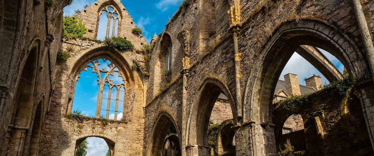 Ruins of the church of Abbaye de Beauport in the village of Paimpol, Côtes-d'Armor department, French Brittany. France