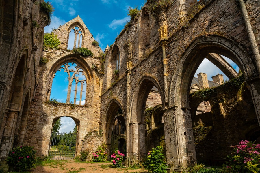 Ruins of the church of Abbaye de Beauport in the village of Paimpol, Côtes-d'Armor department, French Brittany. France