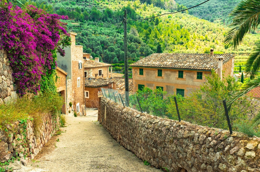 Spain Majorca, street in old mediterranean village Fornalutx; Shutterstock ID 1119158864; purchase_order: SP-1332 HA Batch 2 August 2018; Order: ; client: HomeAway; other: To be paid with HA budget