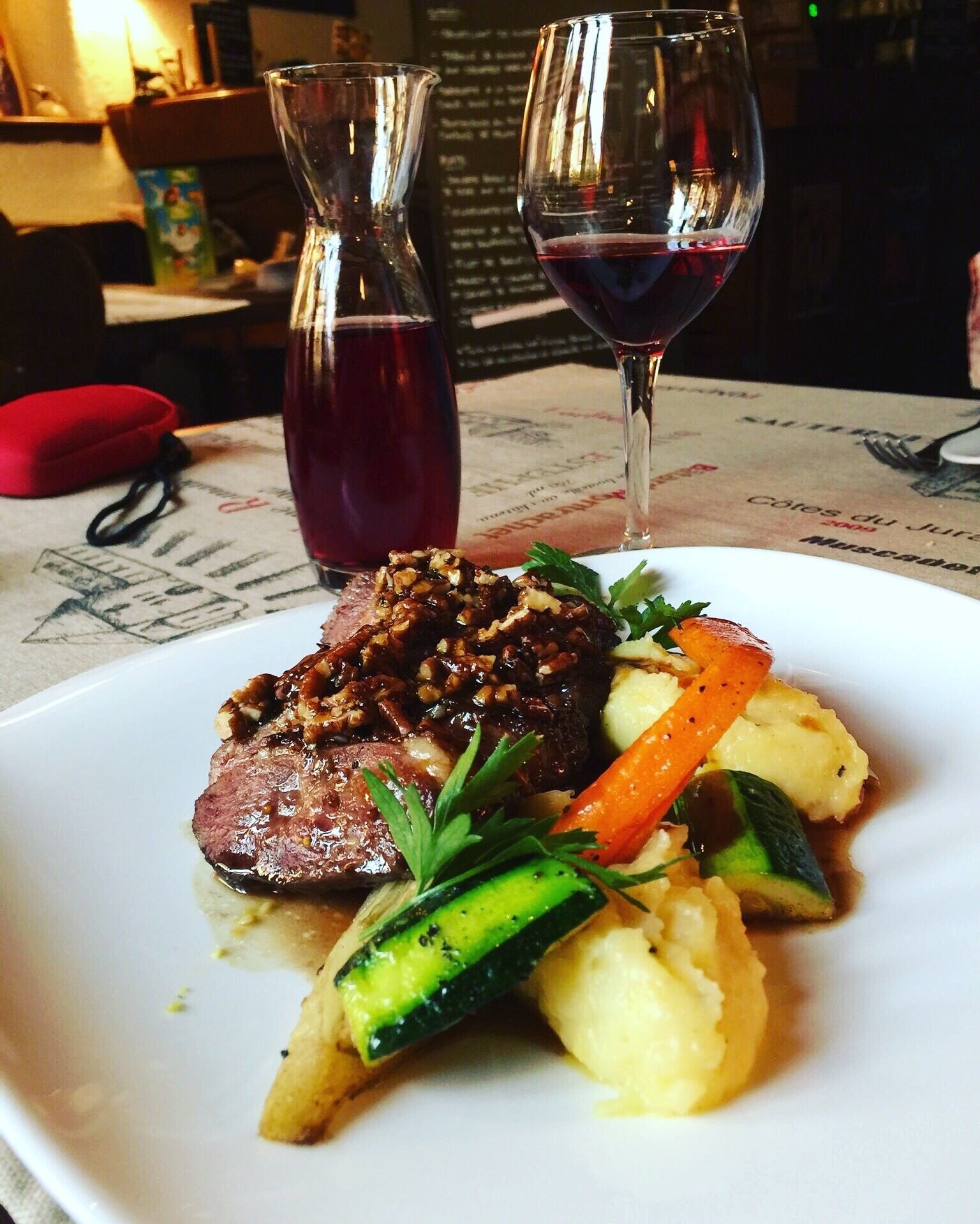 Alsace on a plate, good food and an unusual wine Pinot Noir, a rarity in this district. #alsace #turckheim #wine #food