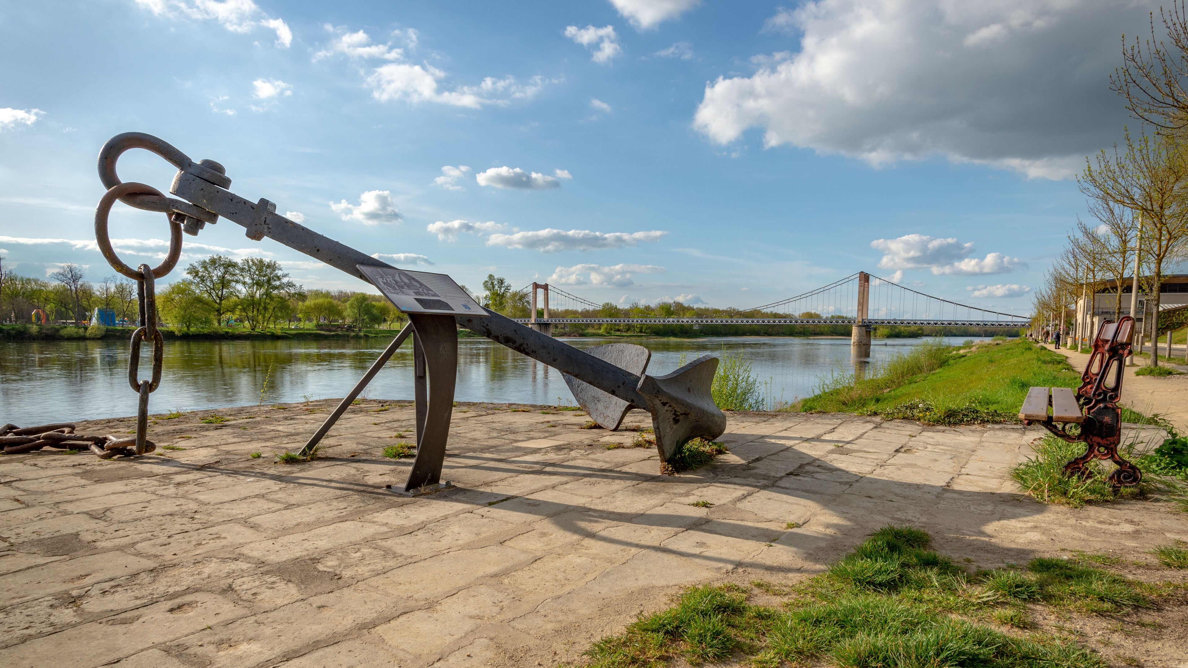 One old anchor on the edge of the Loire River in Cosne-Cours-sur-Loire, Burgundy, France