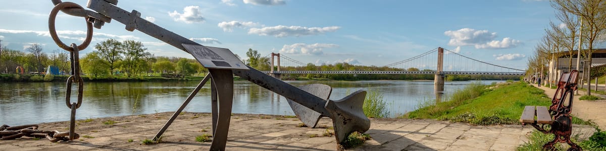 One old anchor on the edge of the Loire River in Cosne-Cours-sur-Loire, Burgundy, France