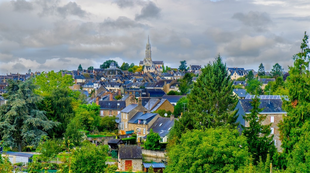 Gorron a rural French village in summer on an overcast day in Mayenne, France