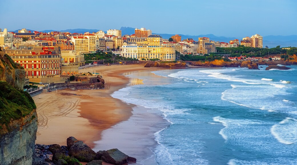 Biarritz city and its famous sand beaches, France