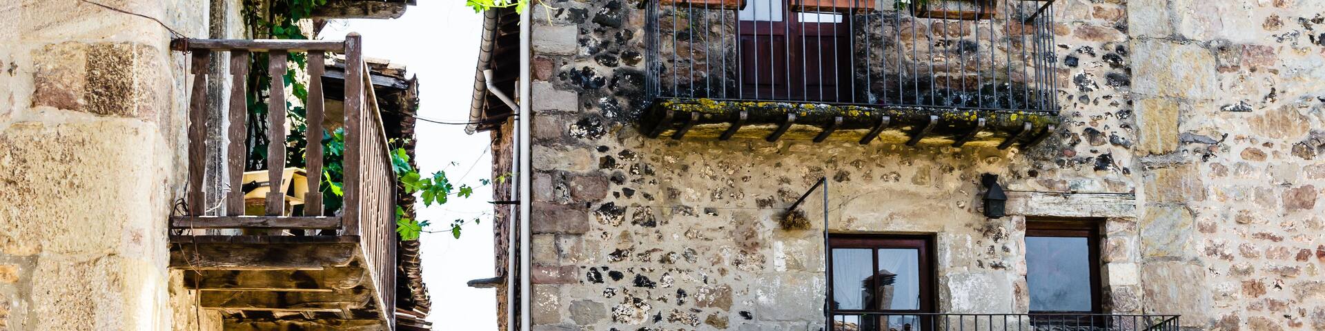Medieval houses of Santa Pau, province of Girona, in La Garrotxa, Catalonia