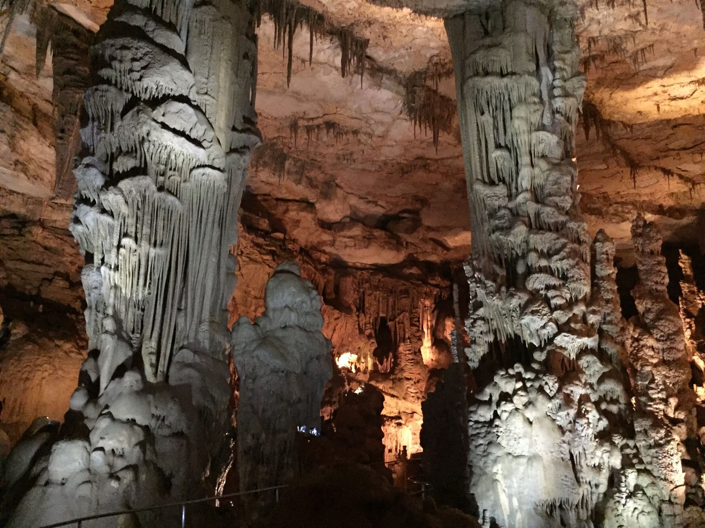 The namesake stalactites forming the "cathedral" within Cathedral Caverns