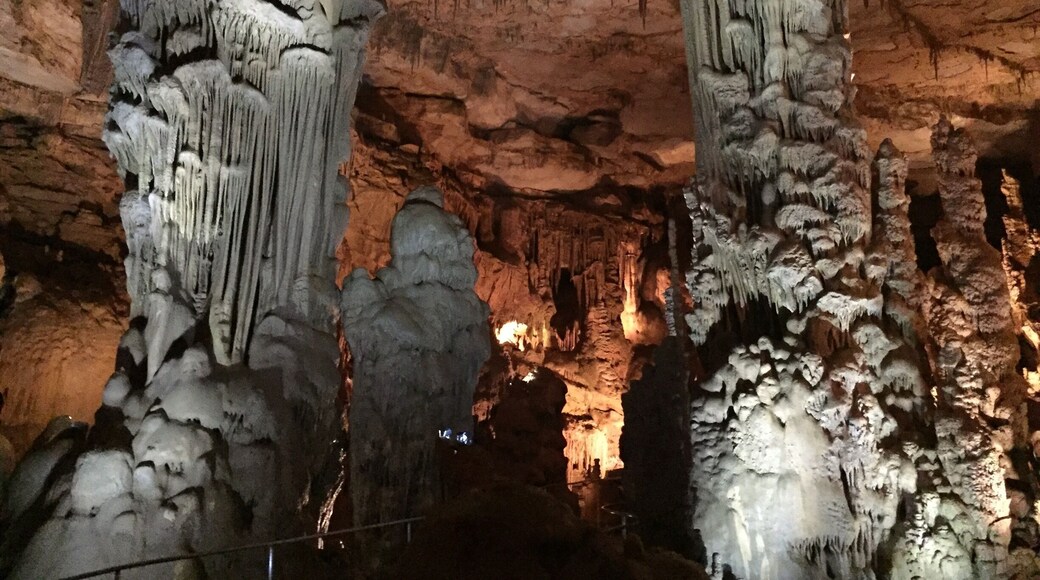 The namesake stalactites forming the "cathedral" within Cathedral Caverns