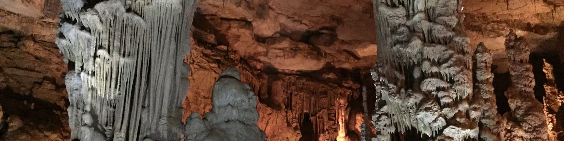 The namesake stalactites forming the "cathedral" within Cathedral Caverns