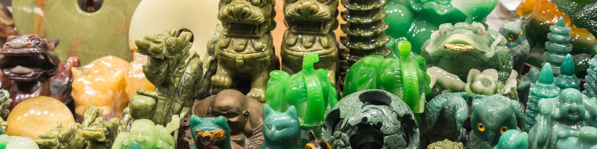 Close-up of Jade statues and souvenirs at the Jade Market, Hong Kong, Kowloon, Yau Ma Tei, Shutterstock ID 1236708733, Purchase Order: SP-1880, Order Number: SP-1880 Hcom Go Guides, Client/Licensee: H