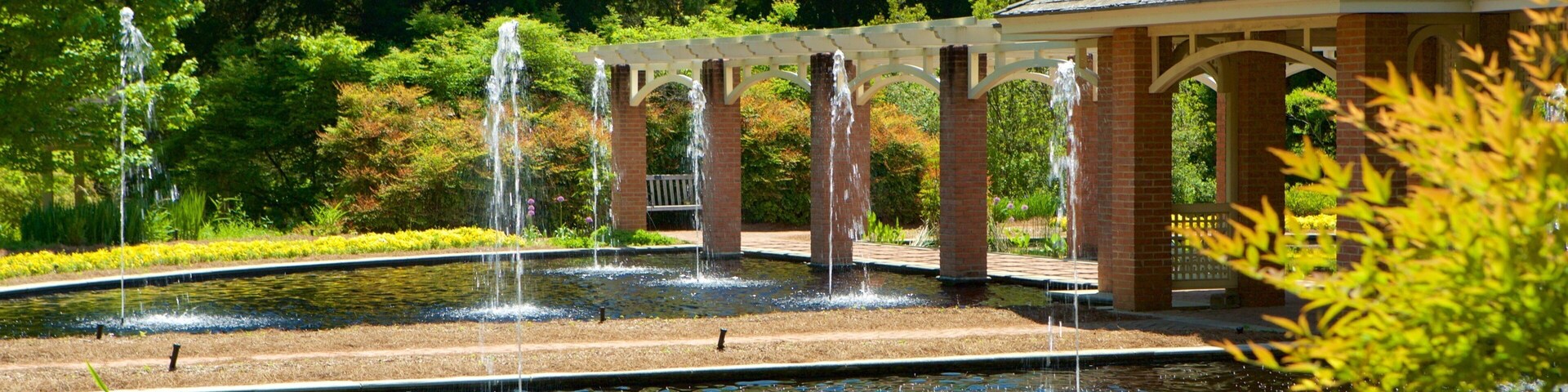 Huntsville Botanical Garden showing a garden and a fountain