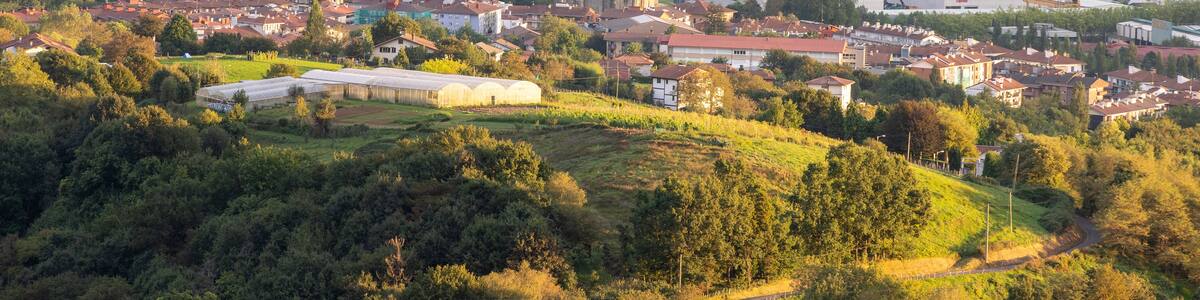 Aerial drone view of the small town named Usurbil in North Spain