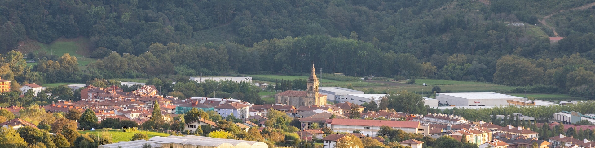 Aerial drone view of the small town named Usurbil in North Spain