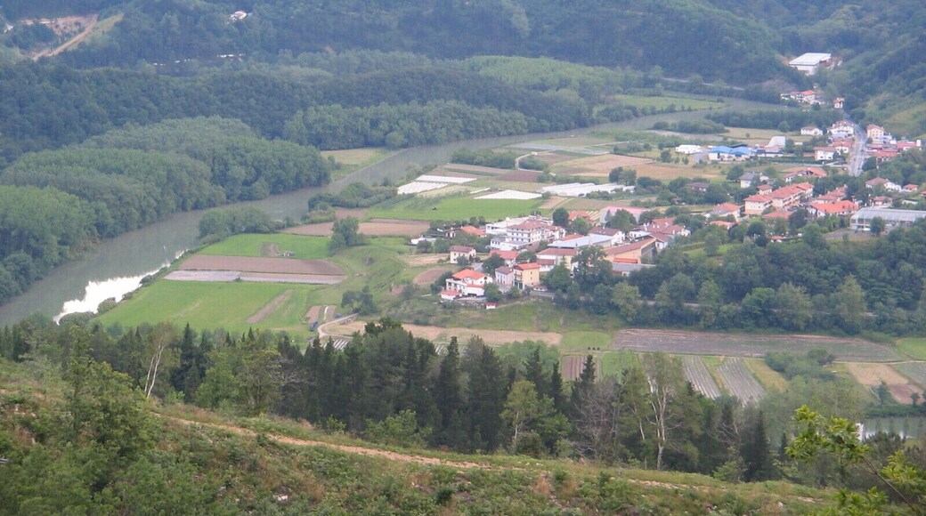 View of the Oria estuary meanders and the village Aginaga in Usurbil