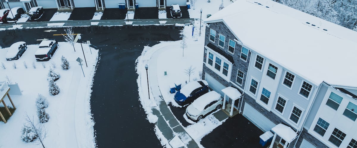 AERIAL DRONE OF MONROE TOWNSHIP COVERED WITH SNOW