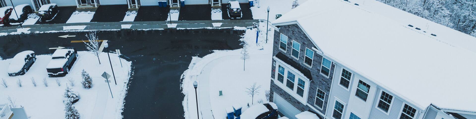 AERIAL DRONE OF MONROE TOWNSHIP COVERED WITH SNOW