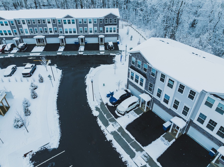 AERIAL DRONE OF MONROE TOWNSHIP COVERED WITH SNOW