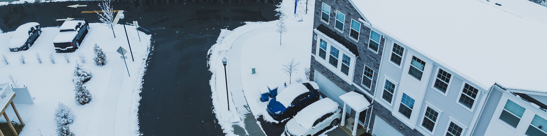 AERIAL DRONE OF MONROE TOWNSHIP COVERED WITH SNOW