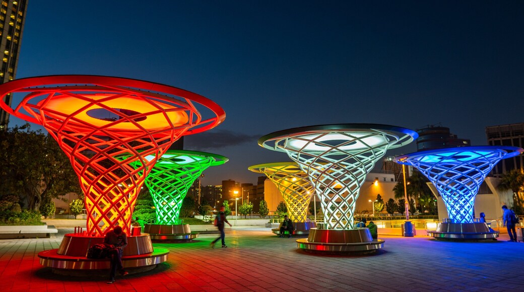 Hong Kong SAR showing night scenes and outdoor art