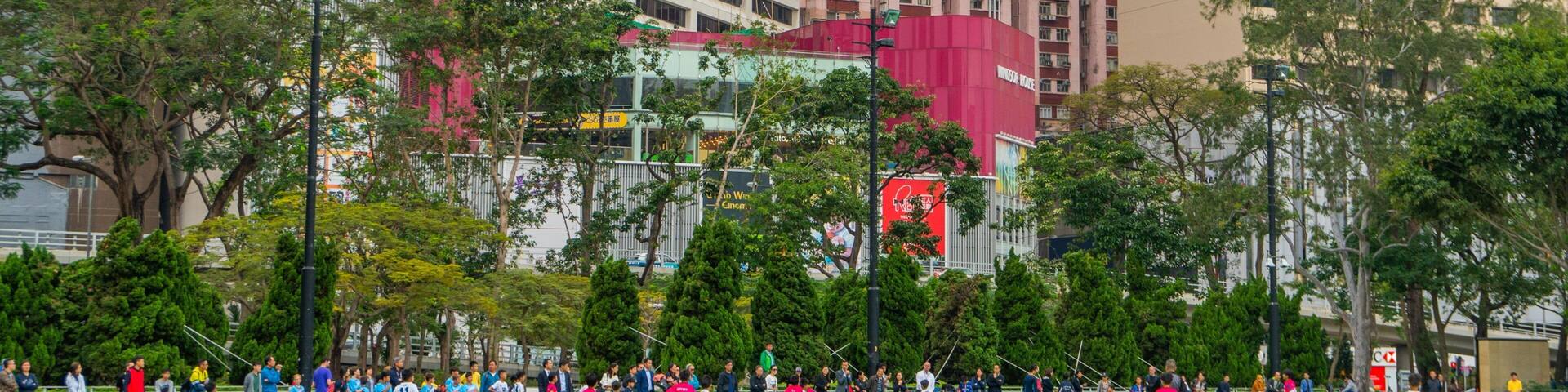 Victoria Park showing a sporting event as well as a small group of people