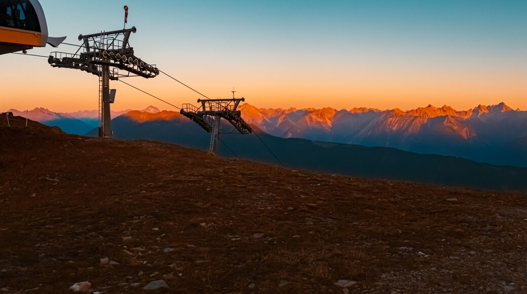 High resolution stitched alpine summer sunrise panorama at Mount Sechszeiger, Jerzens, Imst, Tyrol, Austria