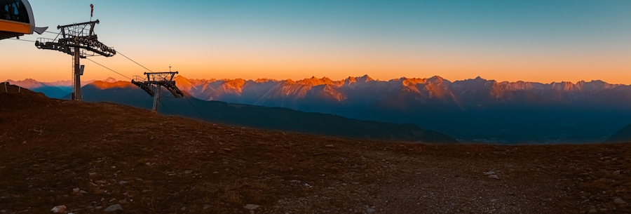 High resolution stitched alpine summer sunrise panorama at Mount Sechszeiger, Jerzens, Imst, Tyrol, Austria