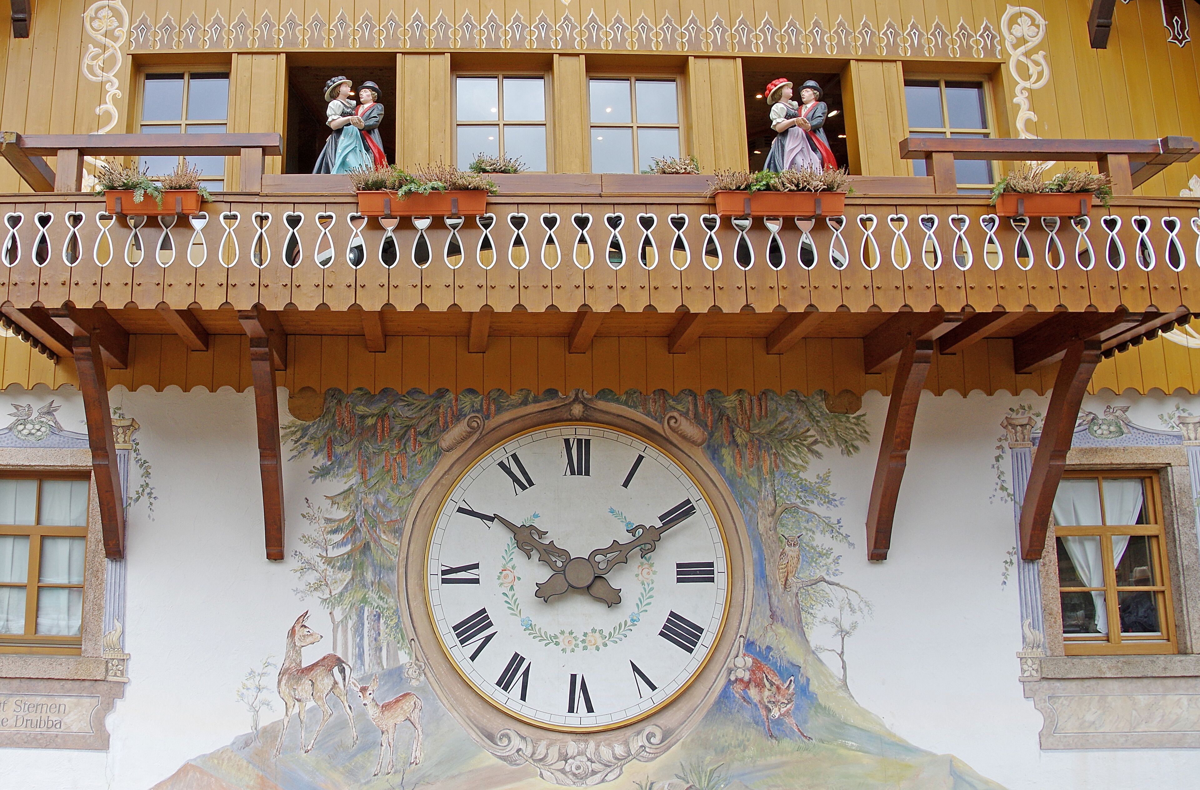 The whole end of a gift shop specializing in cuckoo clocks is a cuckoo clock itself. Inside hundreds of cuckoo clocks for sale.