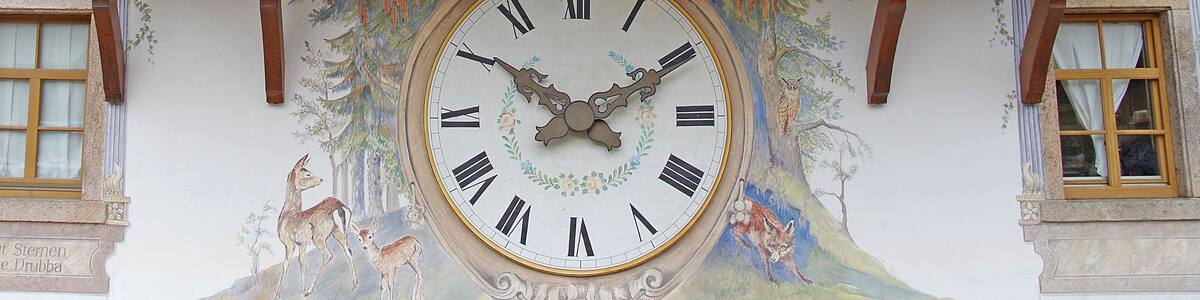 The whole end of a gift shop specializing in cuckoo clocks is a cuckoo clock itself. Inside hundreds of cuckoo clocks for sale.