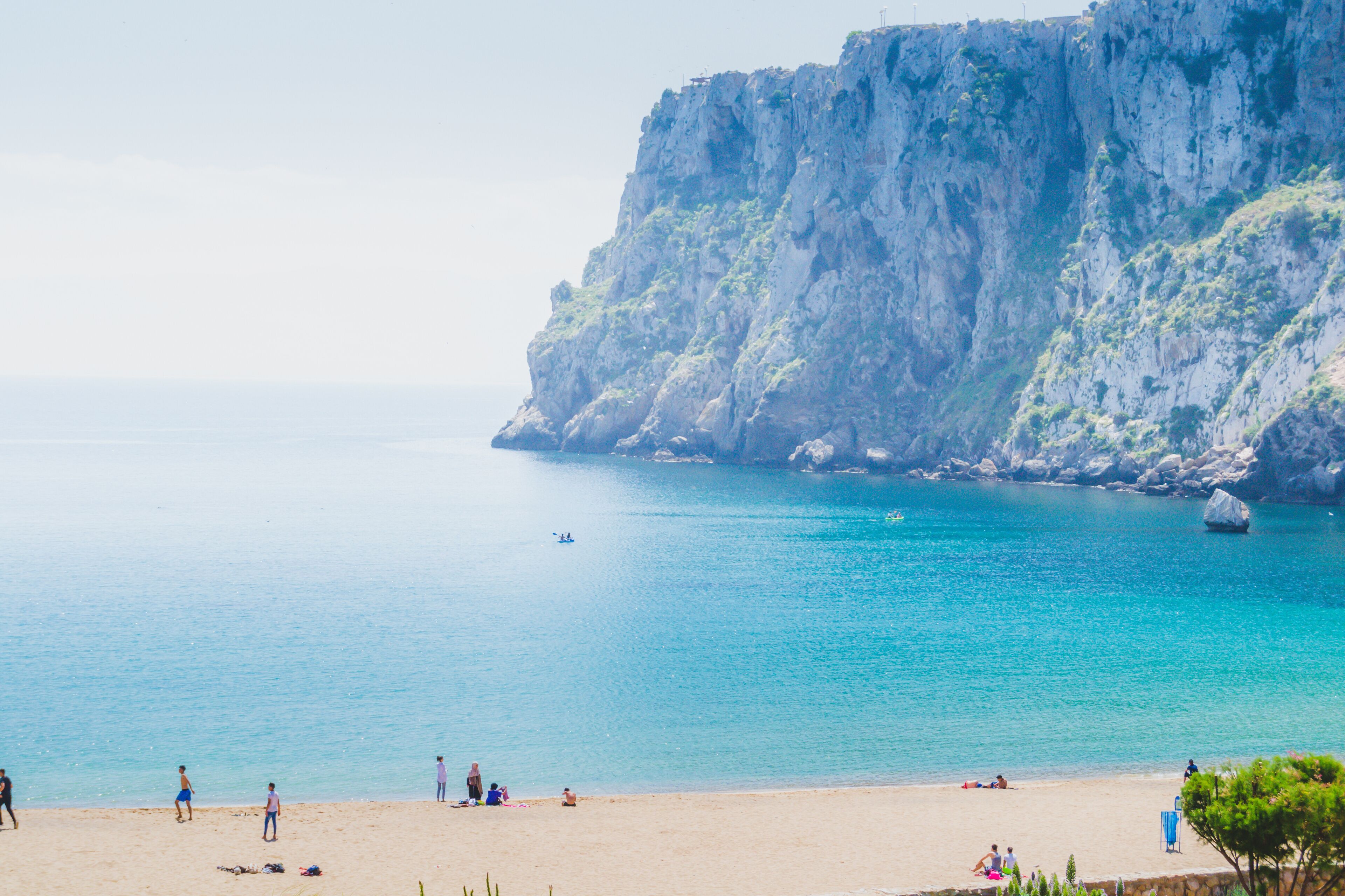 The incredible seascaping view of beach with blue sea in morocco in summer