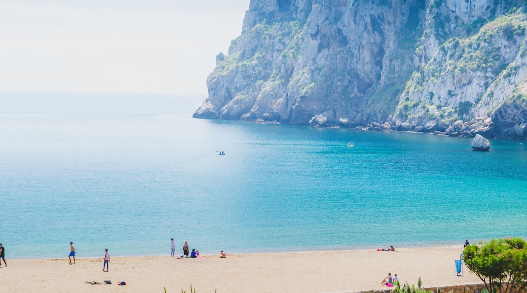 The incredible seascaping view of beach with blue sea in morocco in summer