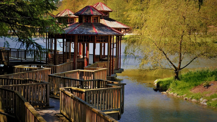 600 hectares de nature, barques romantique, jardins en folies. Des sentiers offrant surprises en tout genre ; vues panoramiques, cascades, rêveries, Mini-roulottes, Pagides chinoise et tant d'autres. Le calme absolu défini le Domaine de Chevetogne.