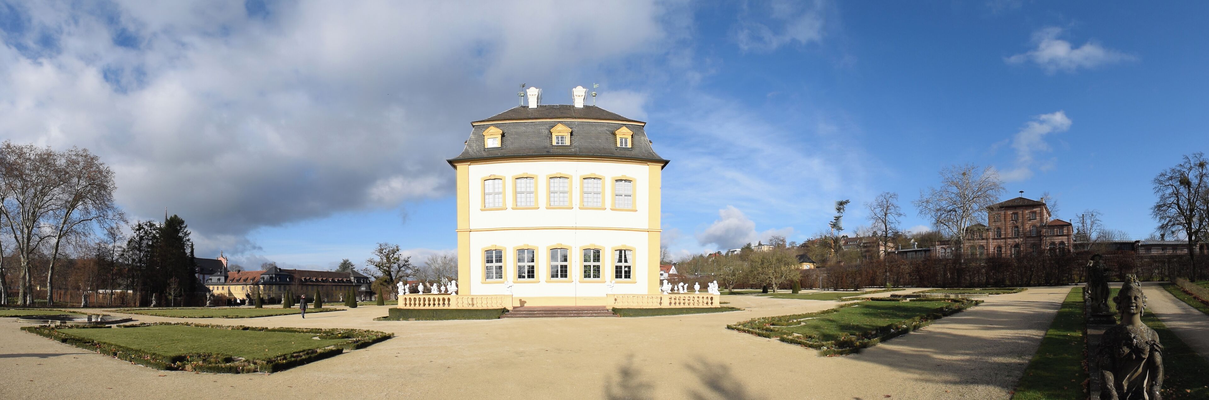 Panorama Ratskeller, Schloss und Bahnhof Veitshöchheim